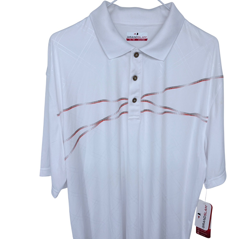 NEW Grand Slam Golf Polo Shirt XL Mens White Red & Gray Stripes‎ Golfing